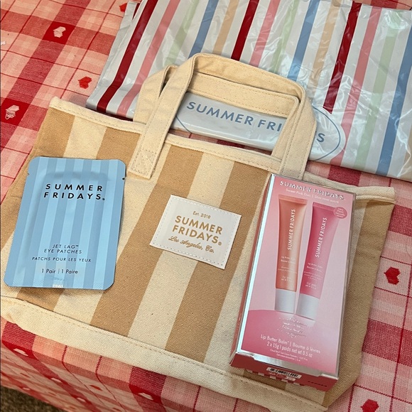 Summer Fridays Striped Canvas Tote with Limited Edition Birthday Lip Set - Picture 4 of 4